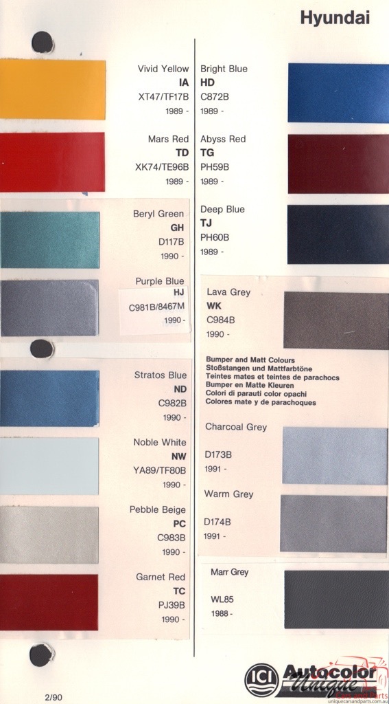 1988-1993 Hyundai Paint Charts Autocolor